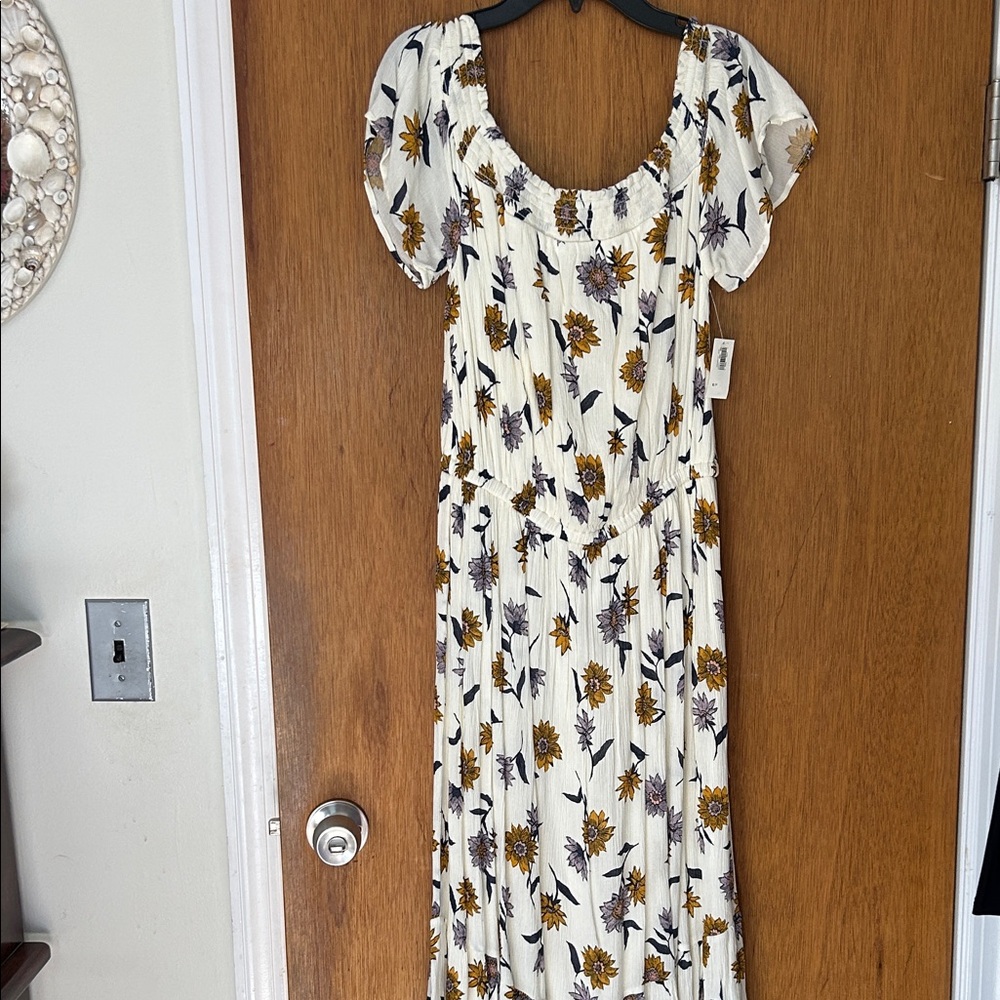Old Navy Cream and Yellow Floral Midi Dress